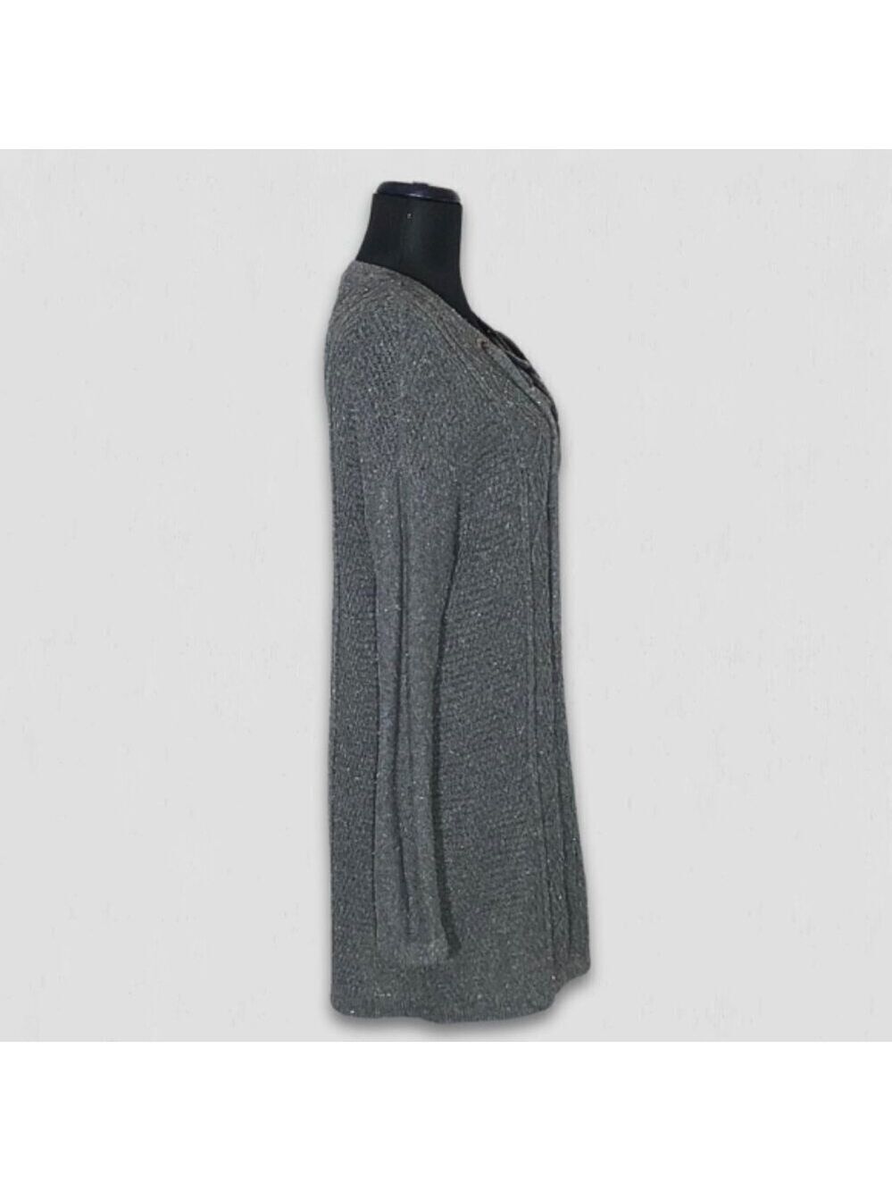Vintage Y2K sweater dress gray CableKnit Laced V Neck langenlook boho festival S - Picture 3 of 9
